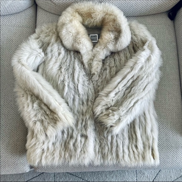 Saga Furs Jackets & Blazers - Saga Silver White Fox Real Fur Beige Coat Jacket Large